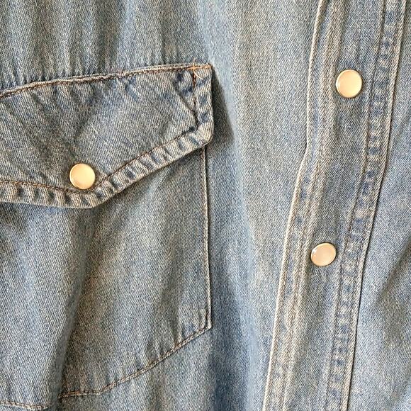 Outback Rider Denim Western Pearl Snap Button Up Shirt - Picture 3 of 4